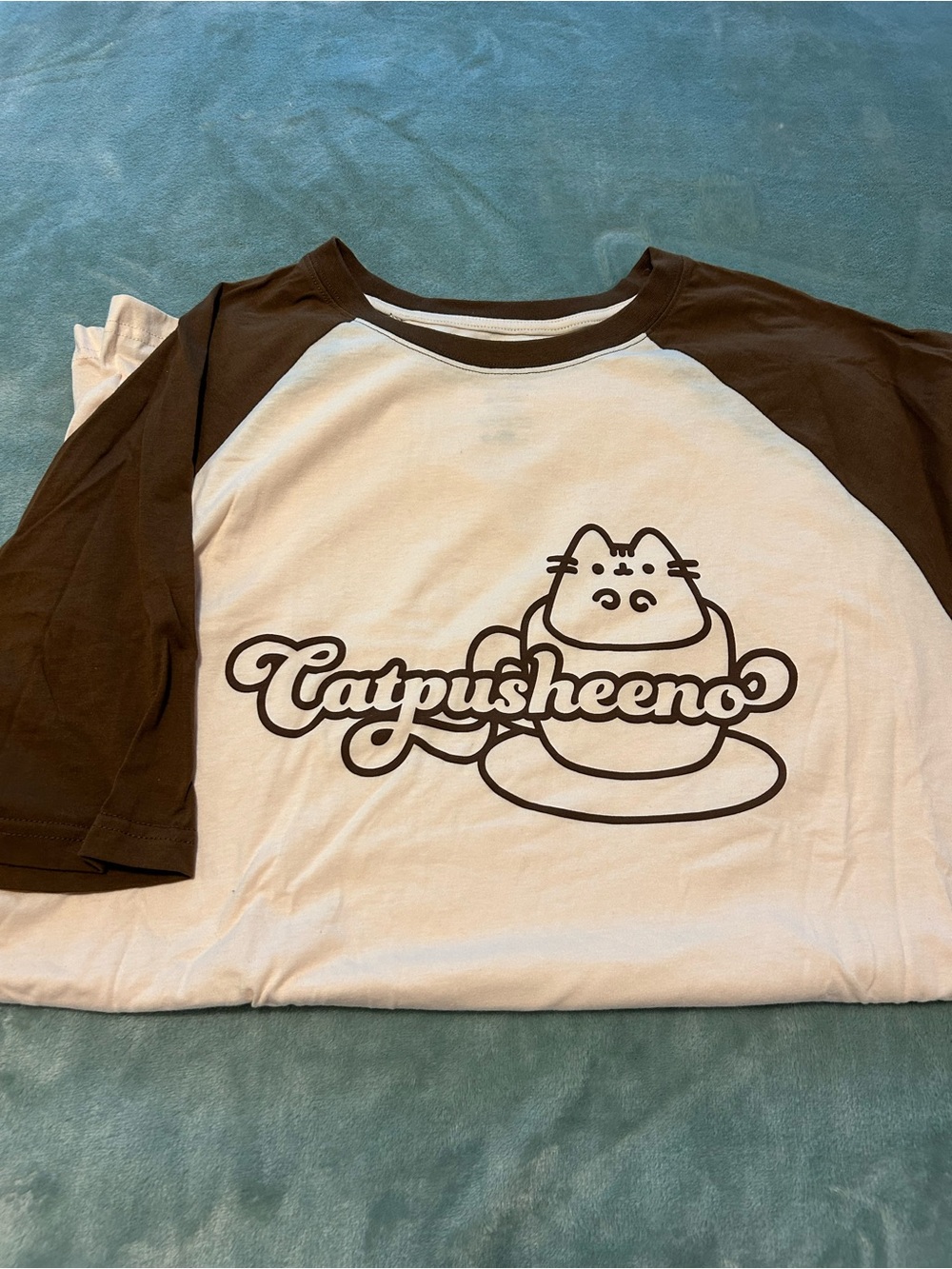 Pusheen Brown & Cream Beige Raglan Tee Catpusheeno
